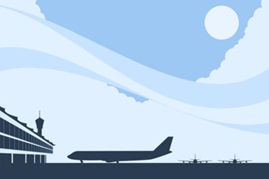 graphic image of airplane on the tarmac at an airport